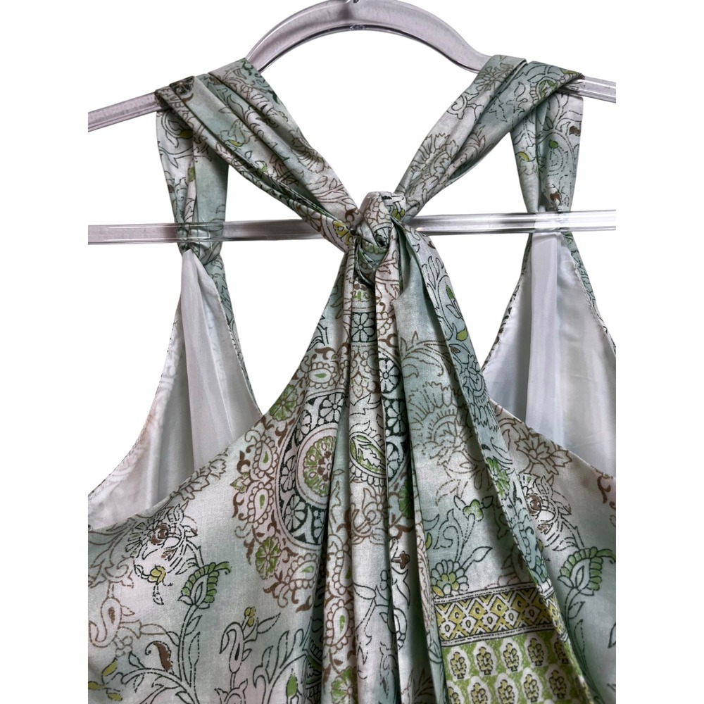 Alyn Paige S Green Paisley Floral Halter Midi Dress Empire Waist Garden Party - Picture 7 of 8
